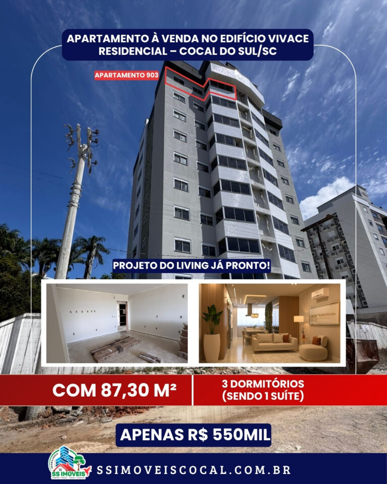 Apartamento 903 no Edifício Vivace Residencial, Cocal do Sul – 3 dormitórios, 87,30 m²