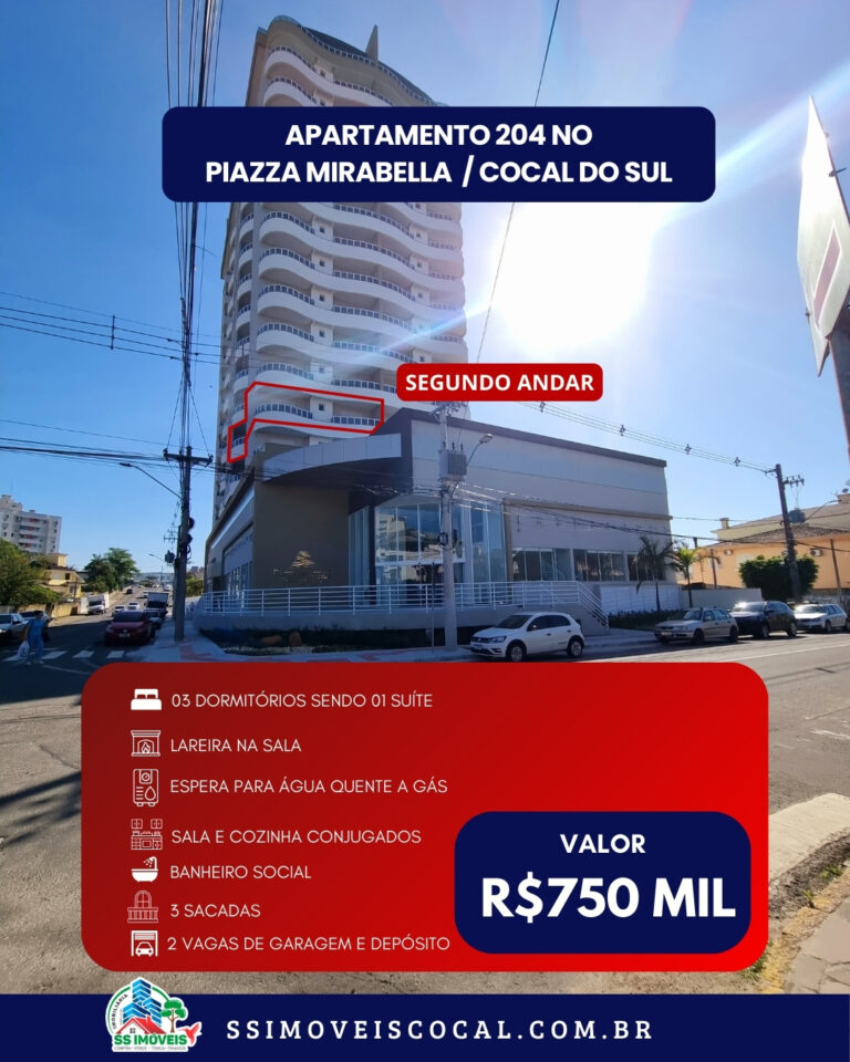 Apartamento 204 no Piazza Mirabella, Cocal do Sul – 3 dormitórios, R$ 750 mil